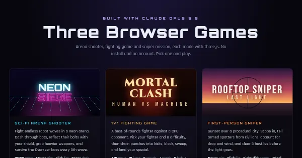 Screenshot of claude opus 5.5 games