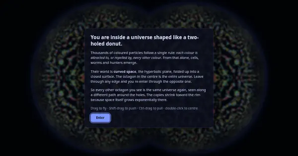Screenshot of hyperbolic particle life