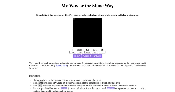 Screenshot of slime mold spread simulation