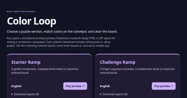 Screenshot of color loop playable