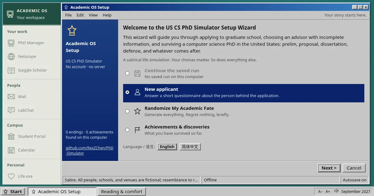 Screenshot of PhD Simulator