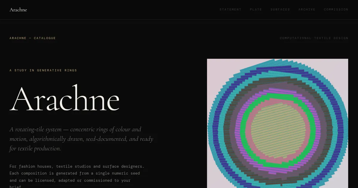 Screenshot of Arachne Generative Art