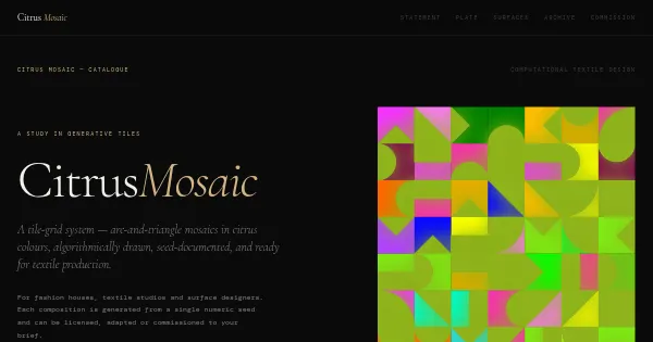Screenshot of Citrus Mosaic Generative Art