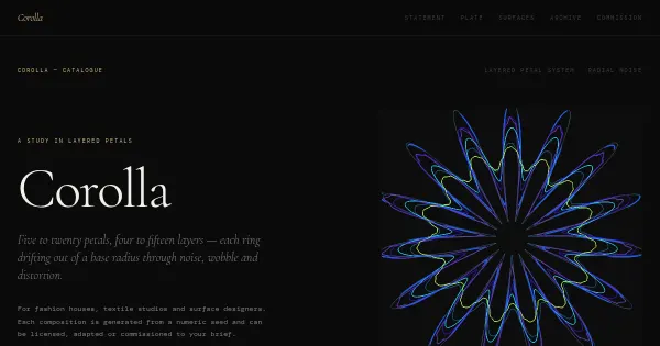 Screenshot of Corolla Generative Art