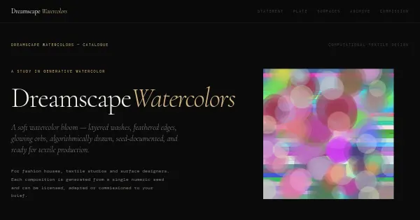 Screenshot of Dreamscape Watercolors Generative Art