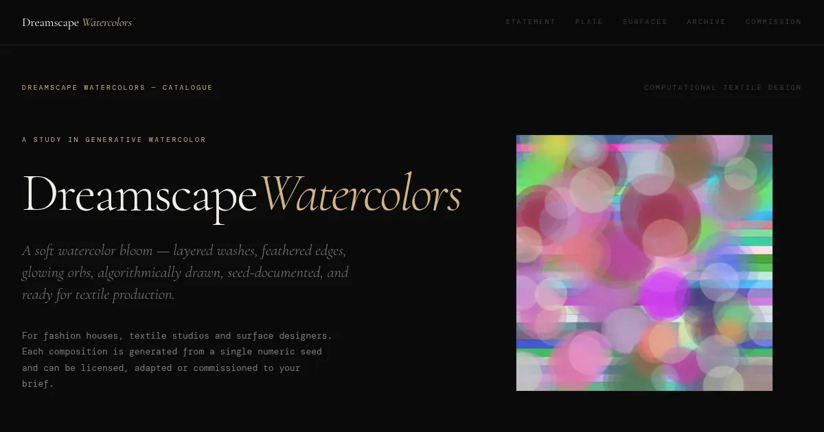Screenshot of Dreamscape Watercolors Generative Art