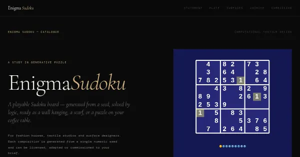 Screenshot of Enigma Sudoku Generative Art