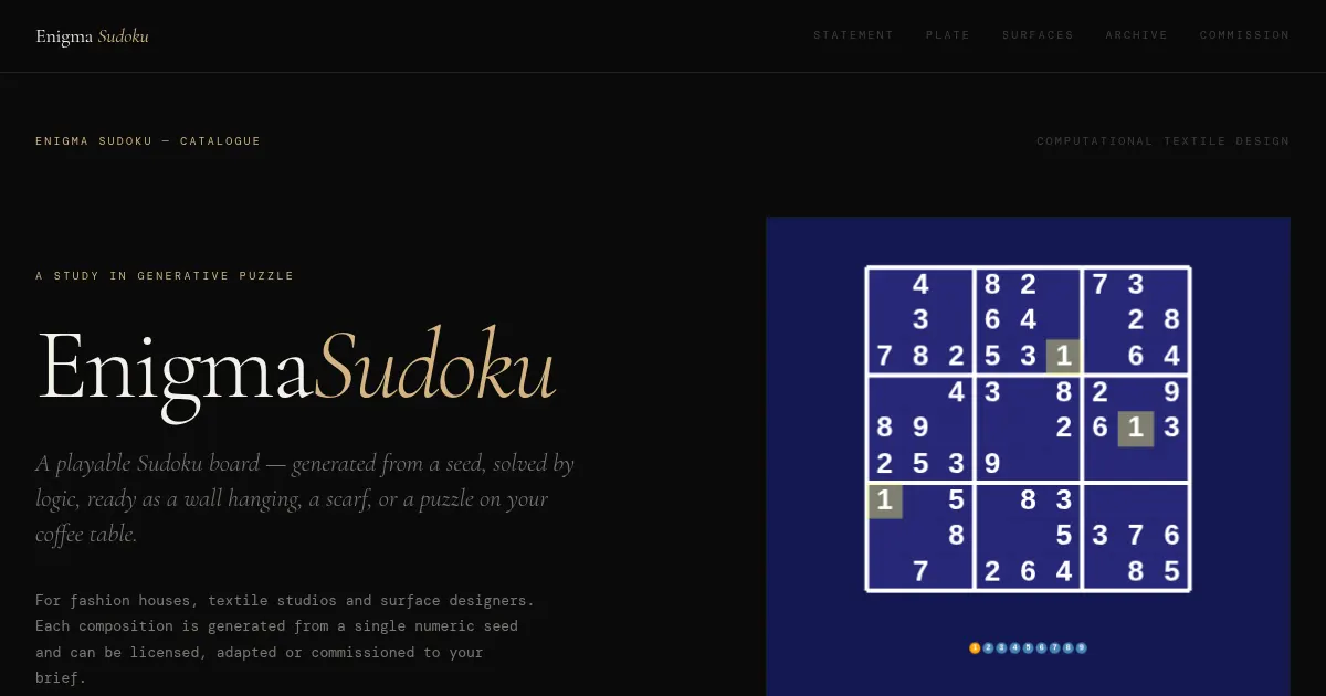 Screenshot of Enigma Sudoku Generative Art