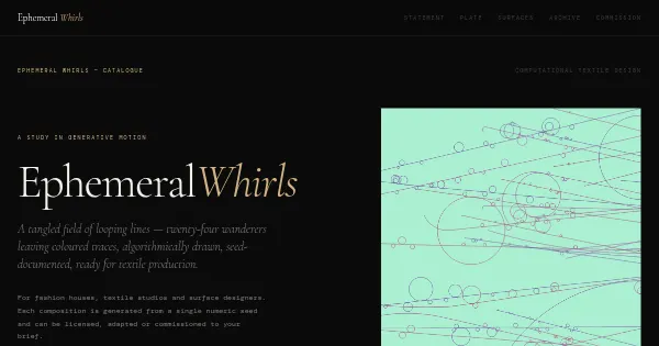 Screenshot of Ephemeral Whirls Generative Art