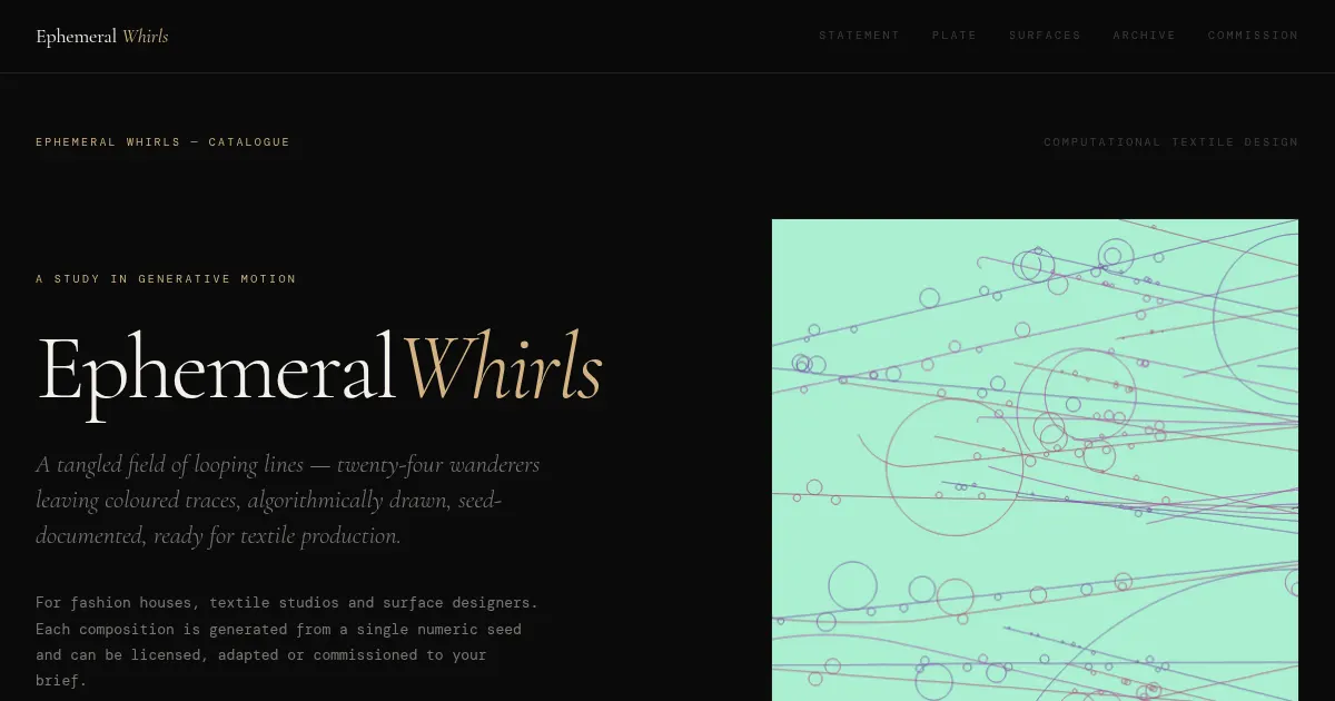 Screenshot of Ephemeral Whirls Generative Art
