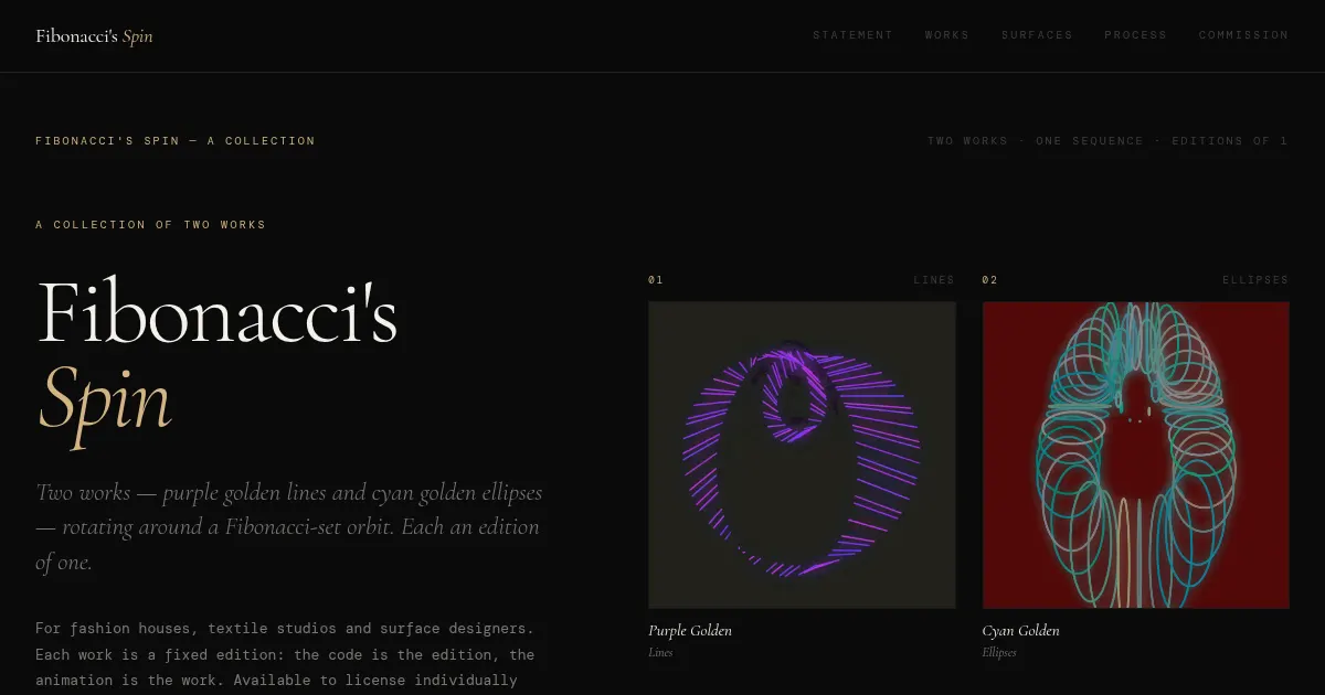 Screenshot of Fibonaccis Spin Generative Art