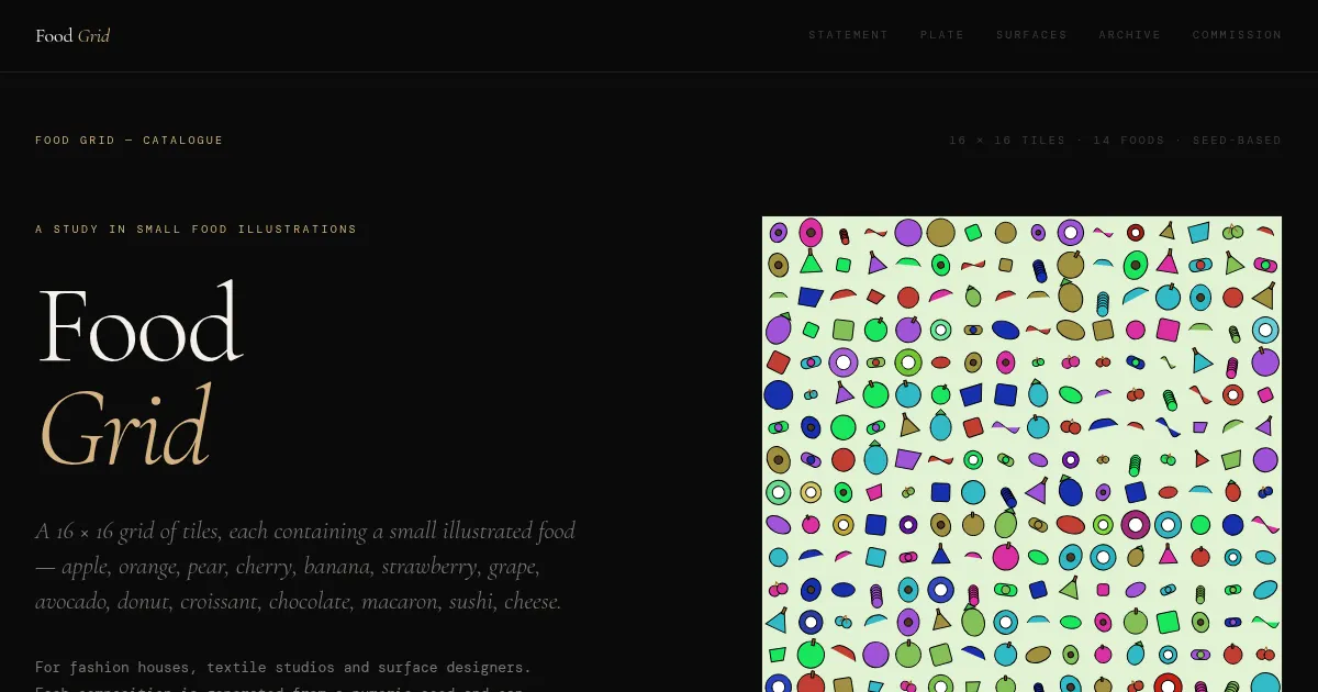 Screenshot of Food Grid Generative Art