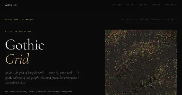 Screenshot of Gothic Grid Generative Art