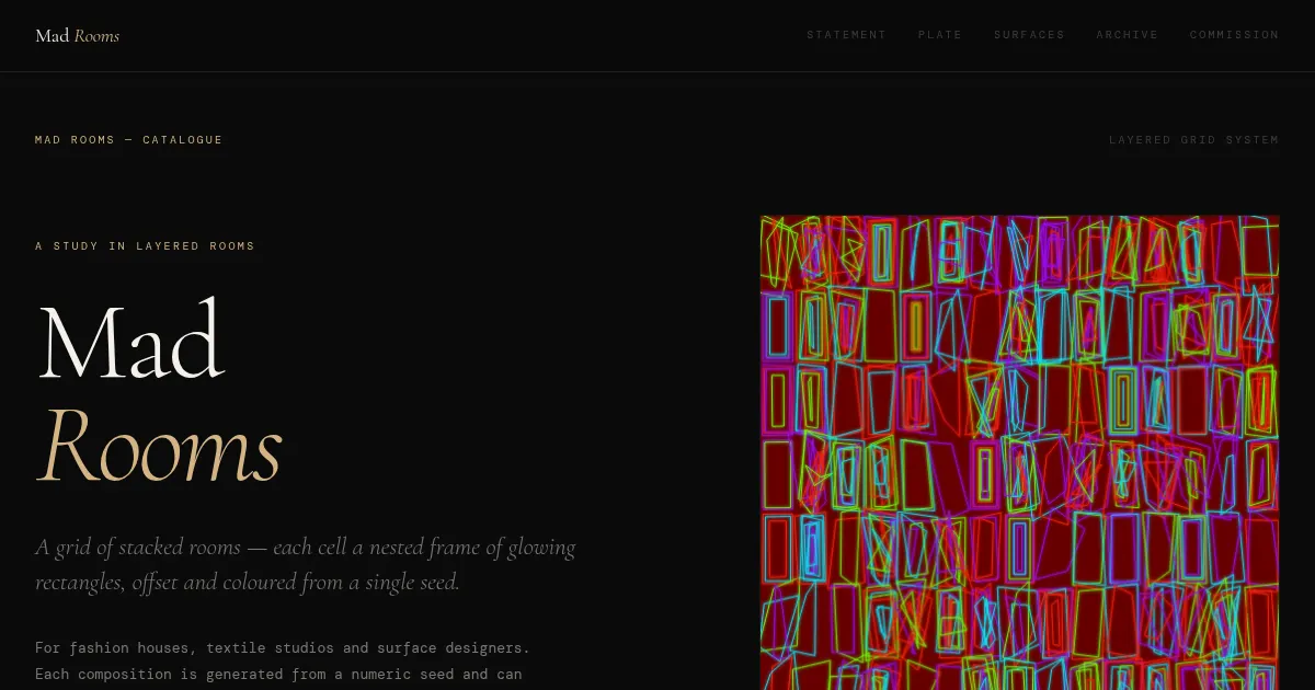Screenshot of Mad Rooms Generative Art