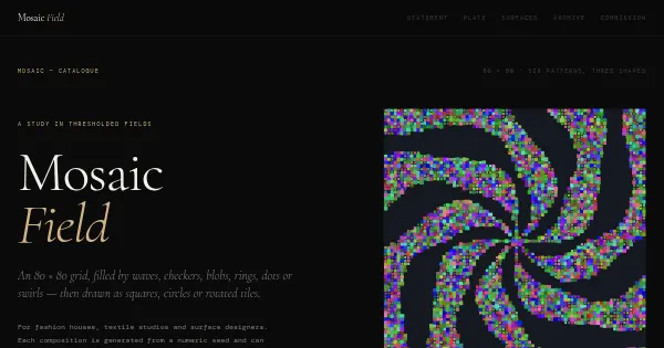 Screenshot of Mosaic Field Generative Art