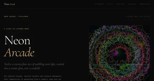 Screenshot of Neon Arcade Generative Art