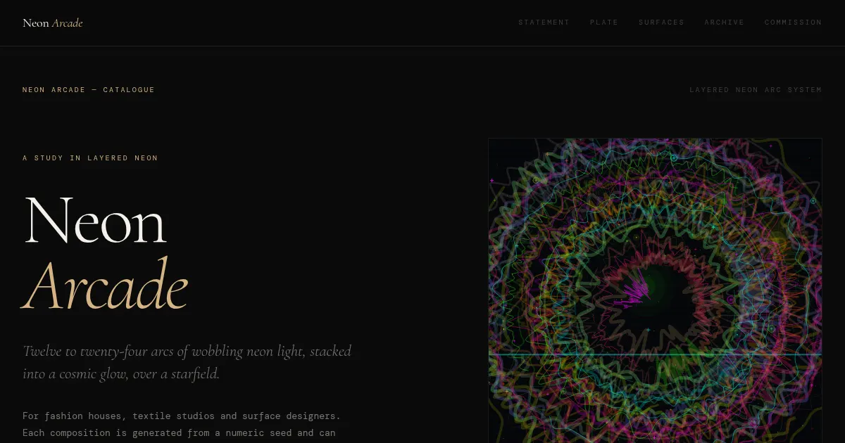 Screenshot of Neon Arcade Generative Art