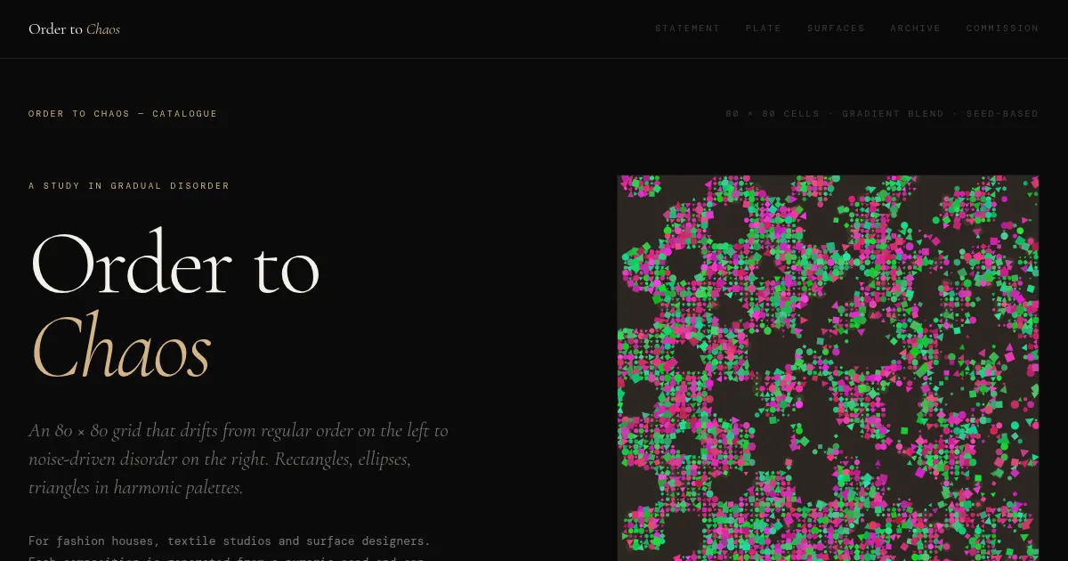 Screenshot of Order to Chaos Generative Art