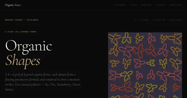 Screenshot of Organic Shapes Generative Art