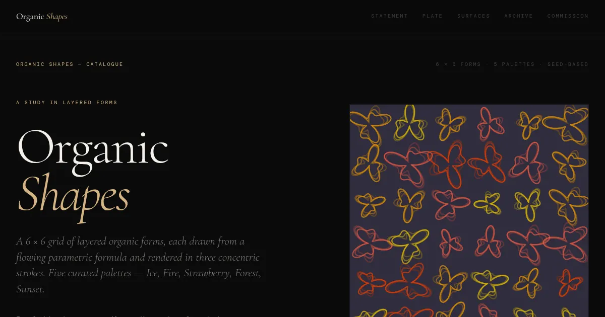 Screenshot of Organic Shapes Generative Art