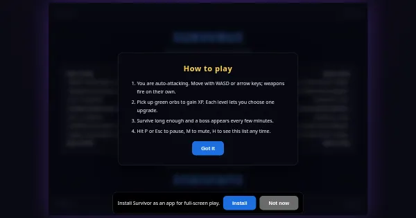 Screenshot of canvas vampire survivors