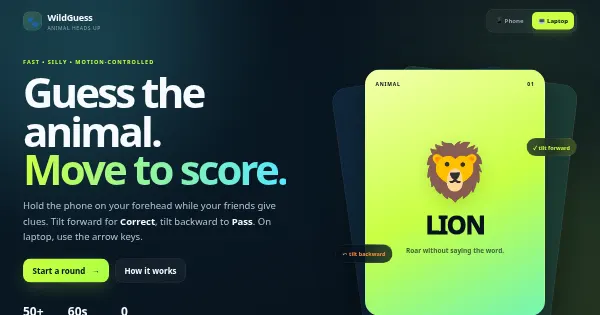 Screenshot of wildguess animal headsup