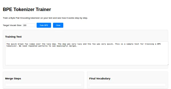 Screenshot of bpe tokenizer trainer