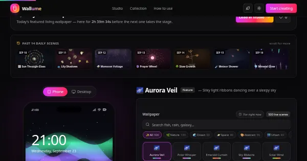 Screenshot of wallume