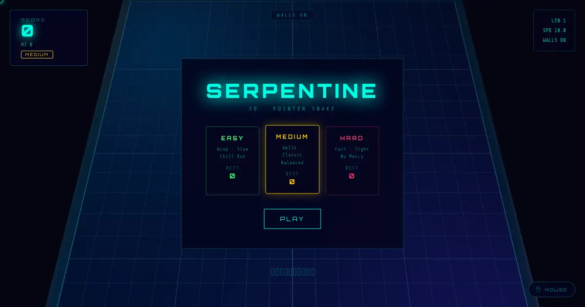Screenshot of serpentine game
