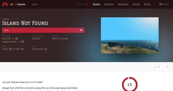 Screenshot of js13k 2020