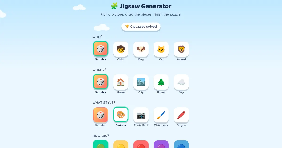 Screenshot of jigsaw generator
