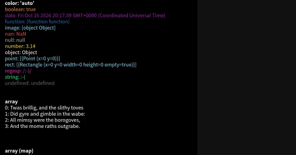 Screenshot of phaser debug object