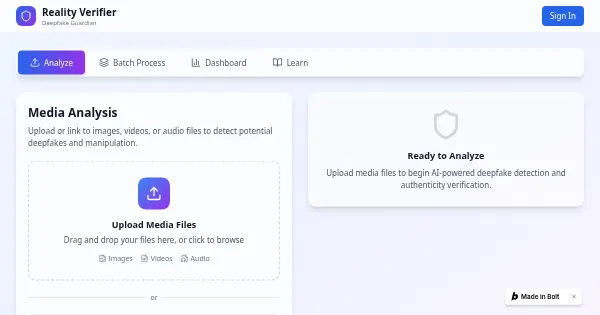 Screenshot of AI Powered Reality Verifier Deepfake Guardian
