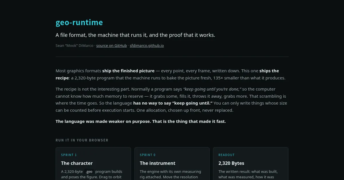 Screenshot of geo runtime