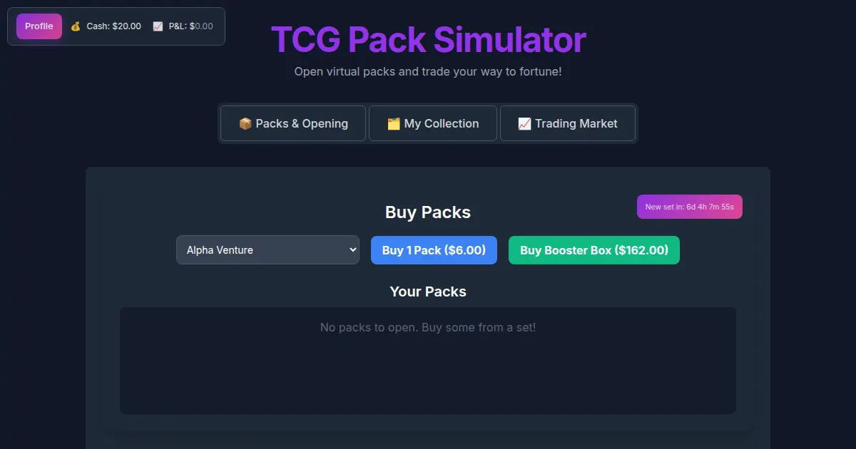Screenshot of CardpackSim