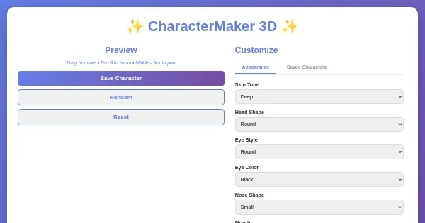Screenshot of character customizer game