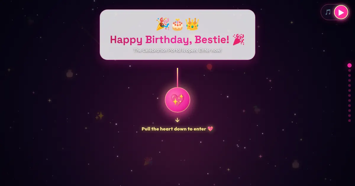 Screenshot of interactive birthday webpage