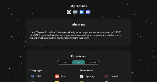 Screenshot of personal website