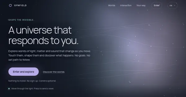 Screenshot of SYNFIELD — Interactive Worlds of Light, Matter & Sound