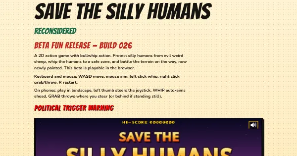 Screenshot of save the silly humans