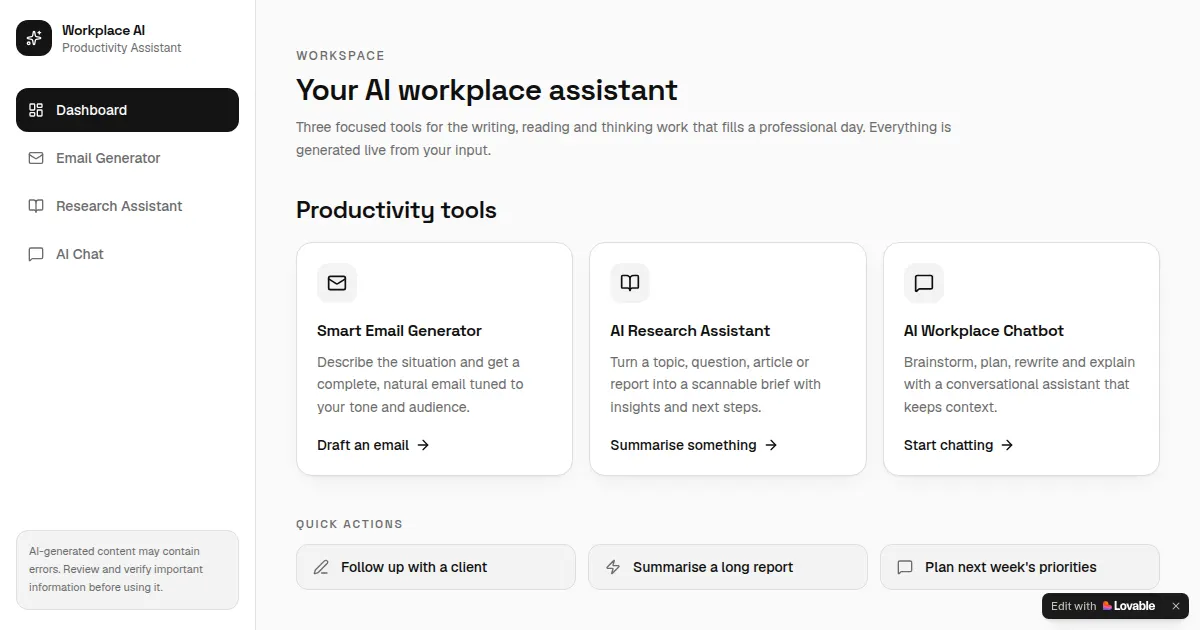 Screenshot of ai workplace hub