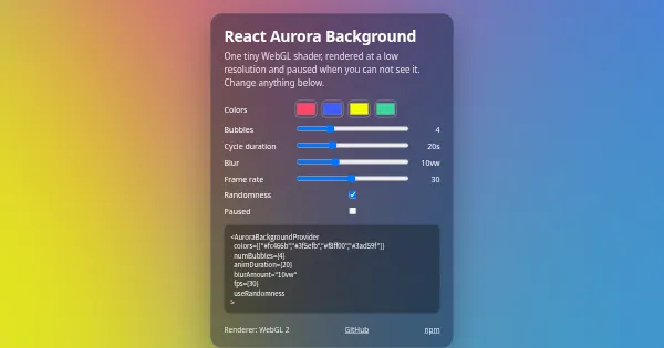 Screenshot of react aurora background