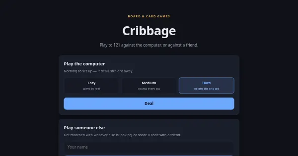Screenshot of cribbage