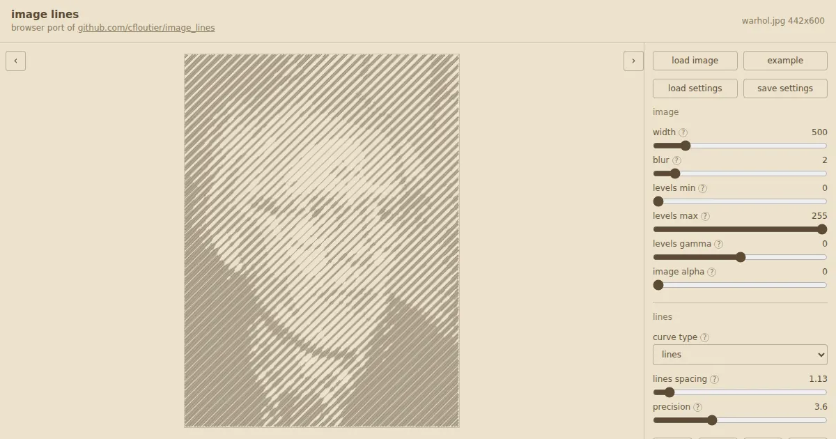 Screenshot of image lines