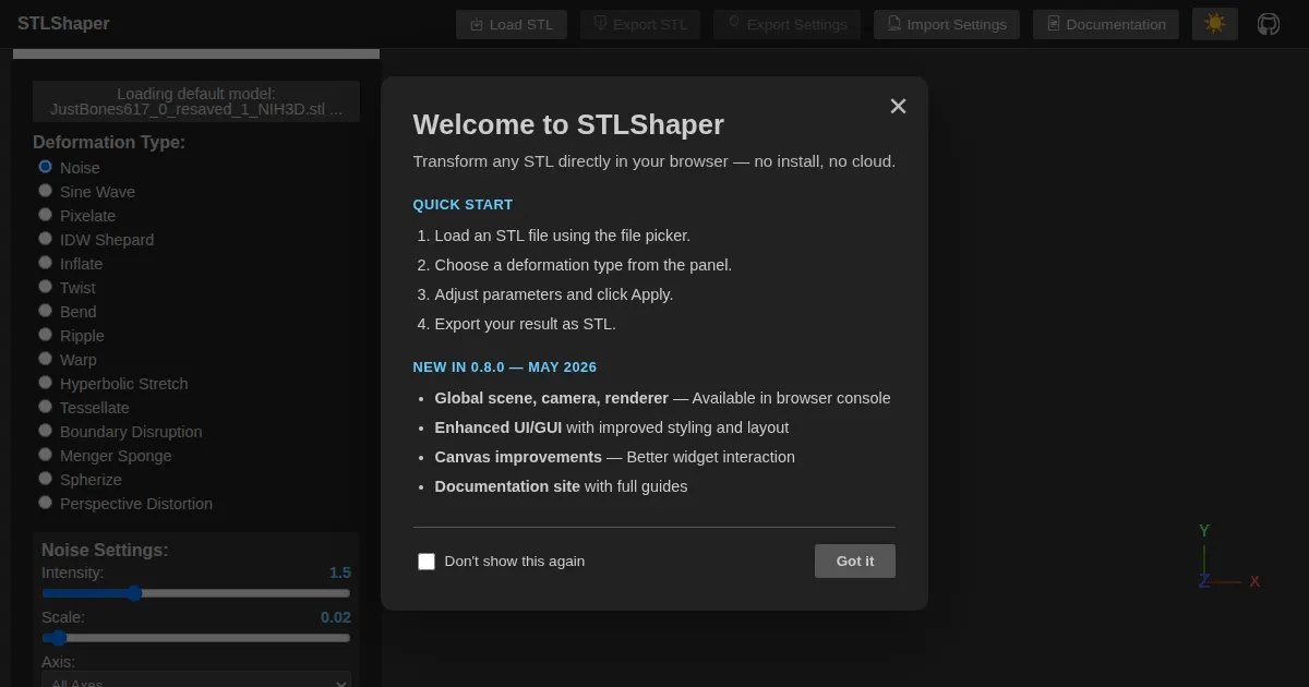Screenshot of stlshaper