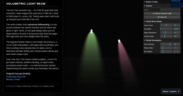 Screenshot of threejs volumetric beam
