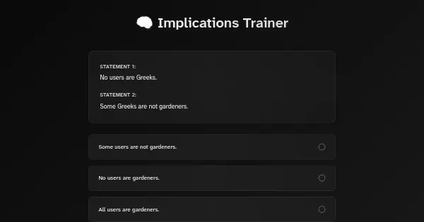 Screenshot of implications trainer