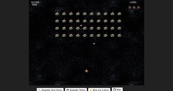 Screenshot of space invaders phaser 3
