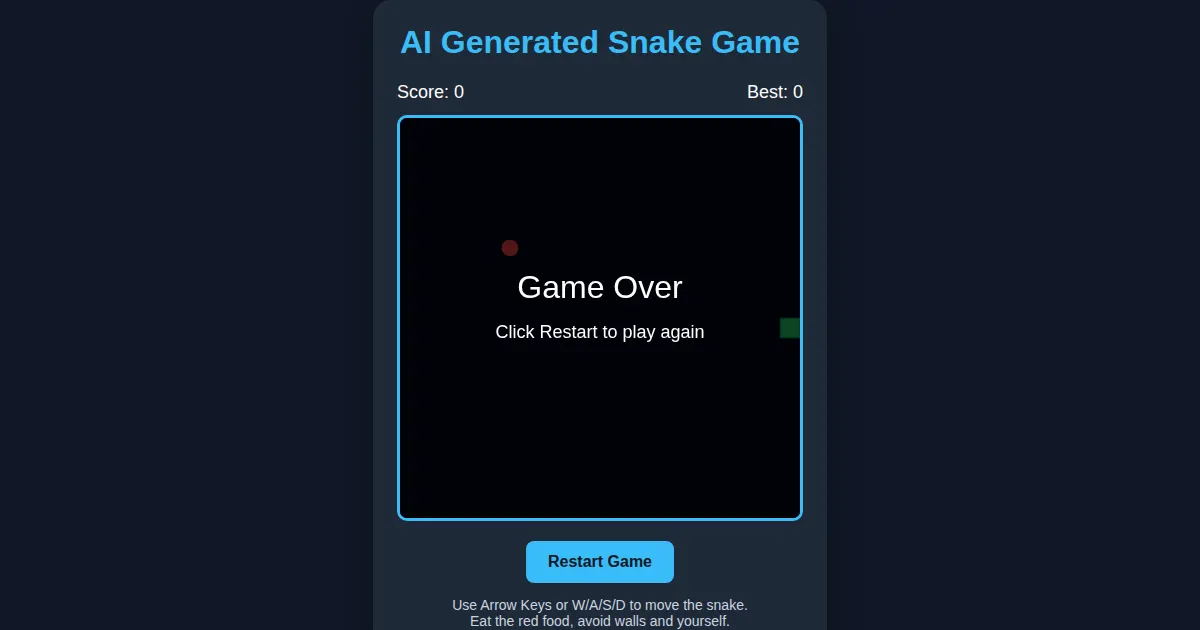 Screenshot of snake game