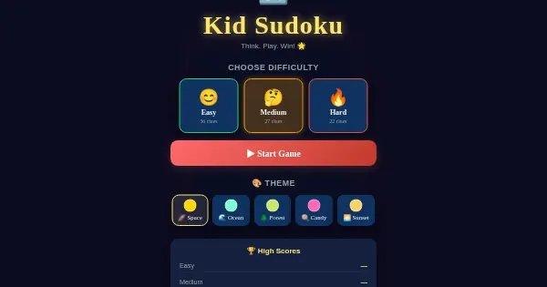 Screenshot of vibe kid sudoku game
